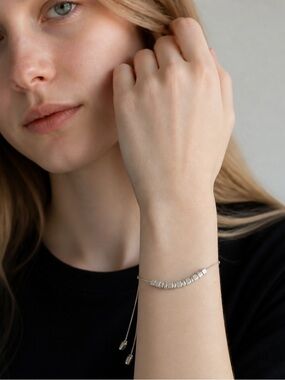 Adjustable slider Silver Beaded Bracelet for Women